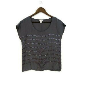 J Crew Womens 100% Silk Sequin Stripe Short Sleeve Blouse Size 0 Gray Career Top